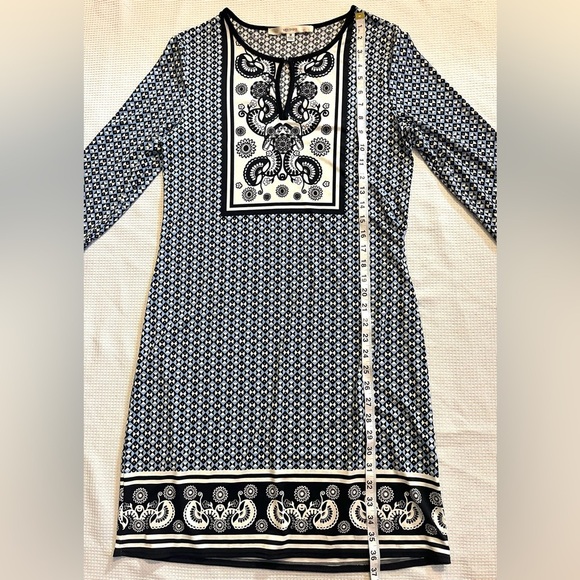 Studio M Black Blue and White Patterned Dress Women’s Size Medium - Picture 11 of 15